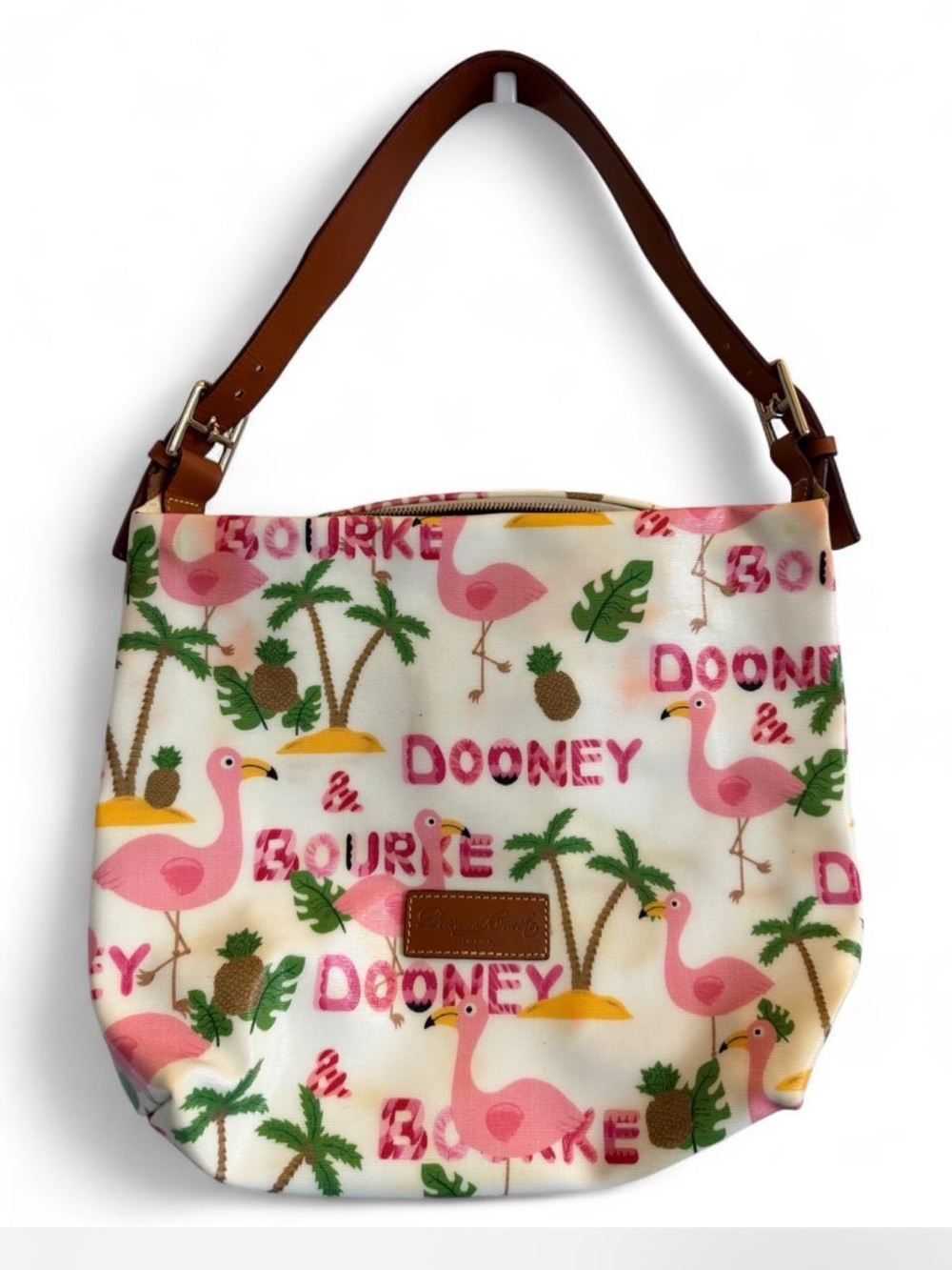 Dooney & Bourke Pink Flamingo Print Shoulder Bag Rare Vintage